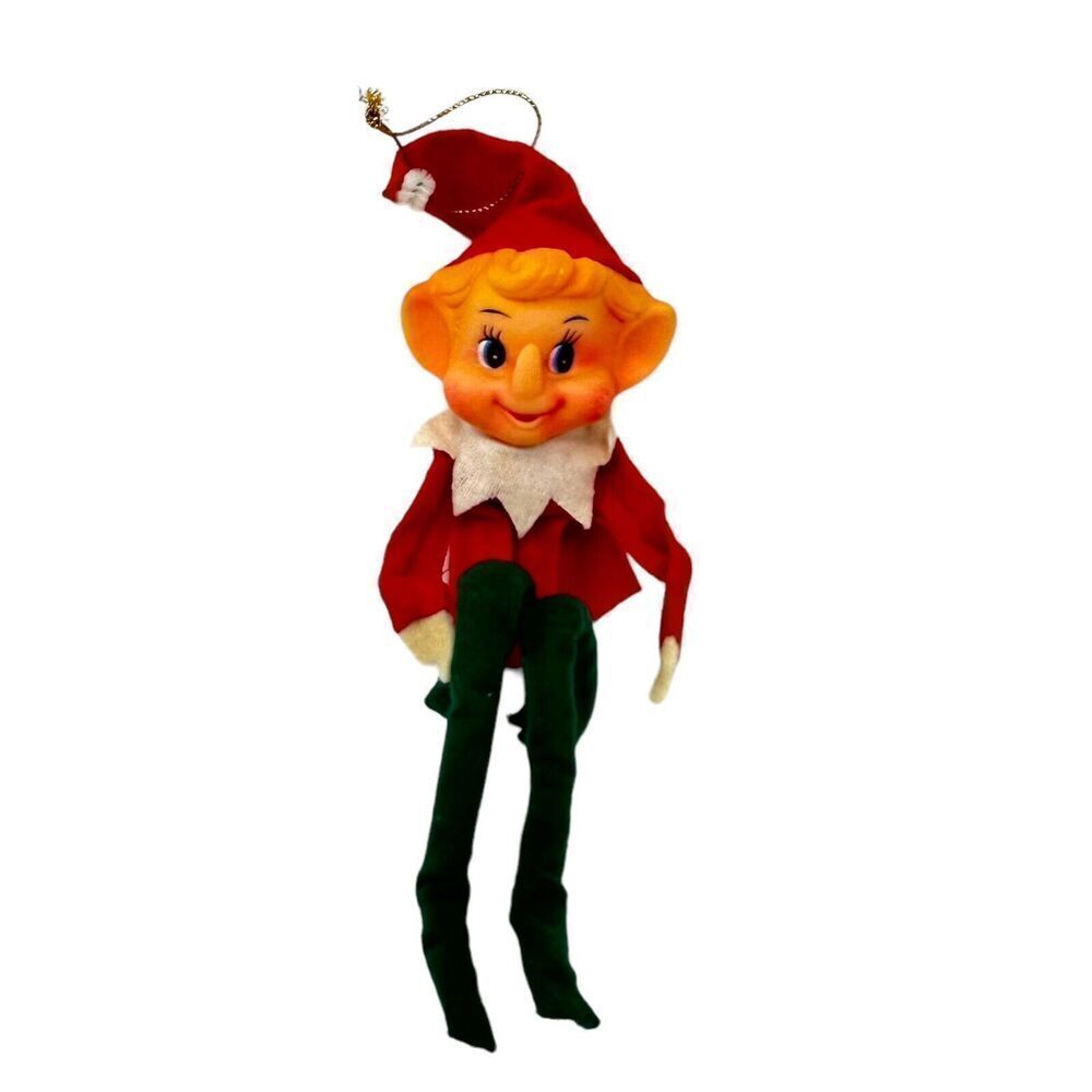 Vintage Christmas Knee Hugger Pixie Elve Green & Red Felt Outfit Decoration